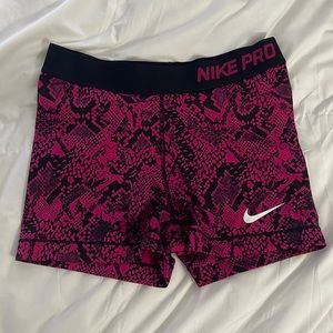 Women’s Magenta Snake Skin Print Nike Pro Dri-Fit Workout Shorts